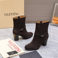 VALENTINO 25S GARAVANI VLOGO LOW BOOTS 80 MM IN DARK BROWN SUEDE