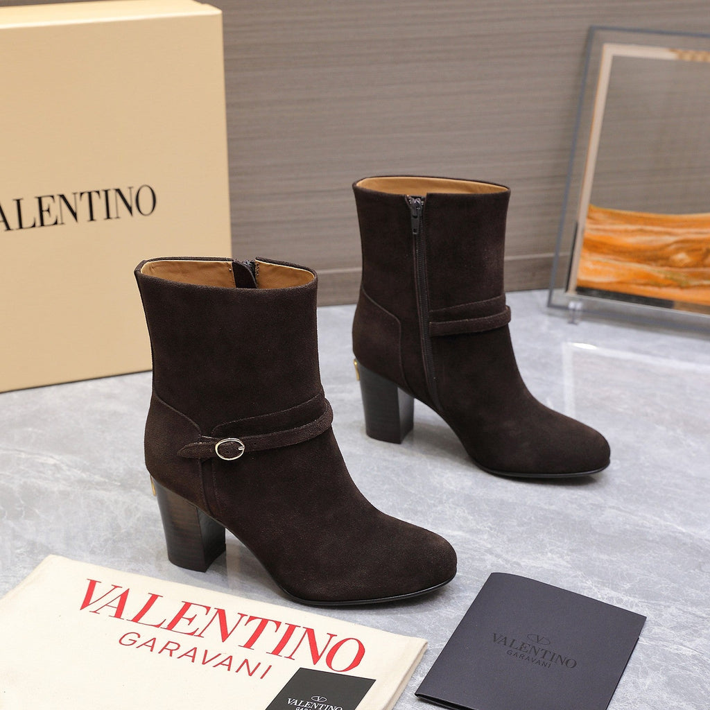 VALENTINO 25S GARAVANI VLOGO LOW BOOTS 80 MM IN DARK BROWN SUEDE
