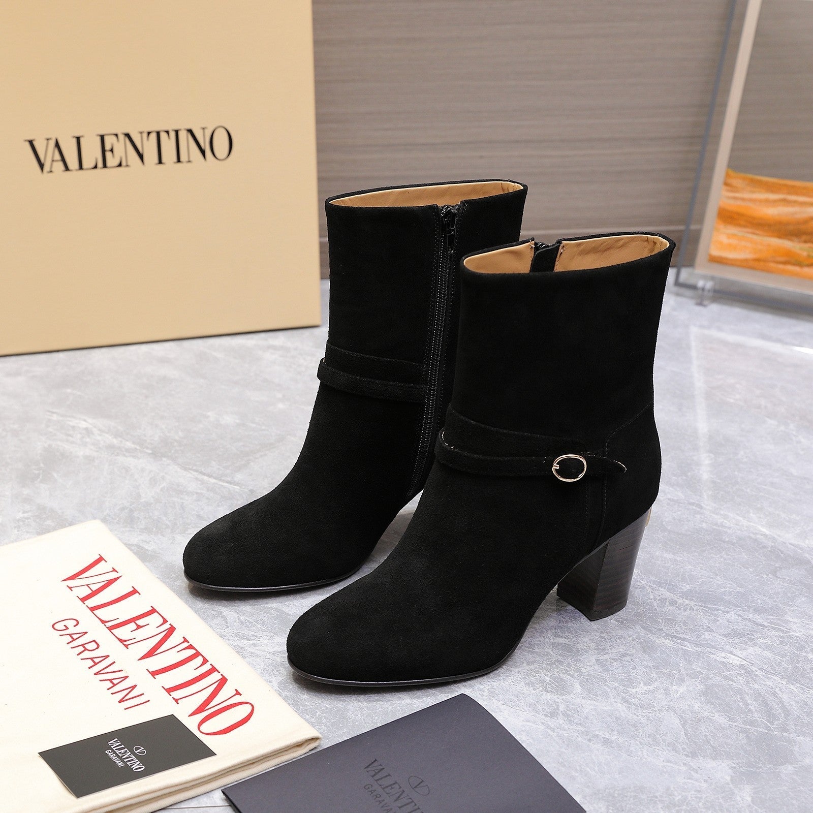 VALENTINO 25S GARAVANI VLOGO LOW BOOTS 80 MM IN BLACK SUEDE