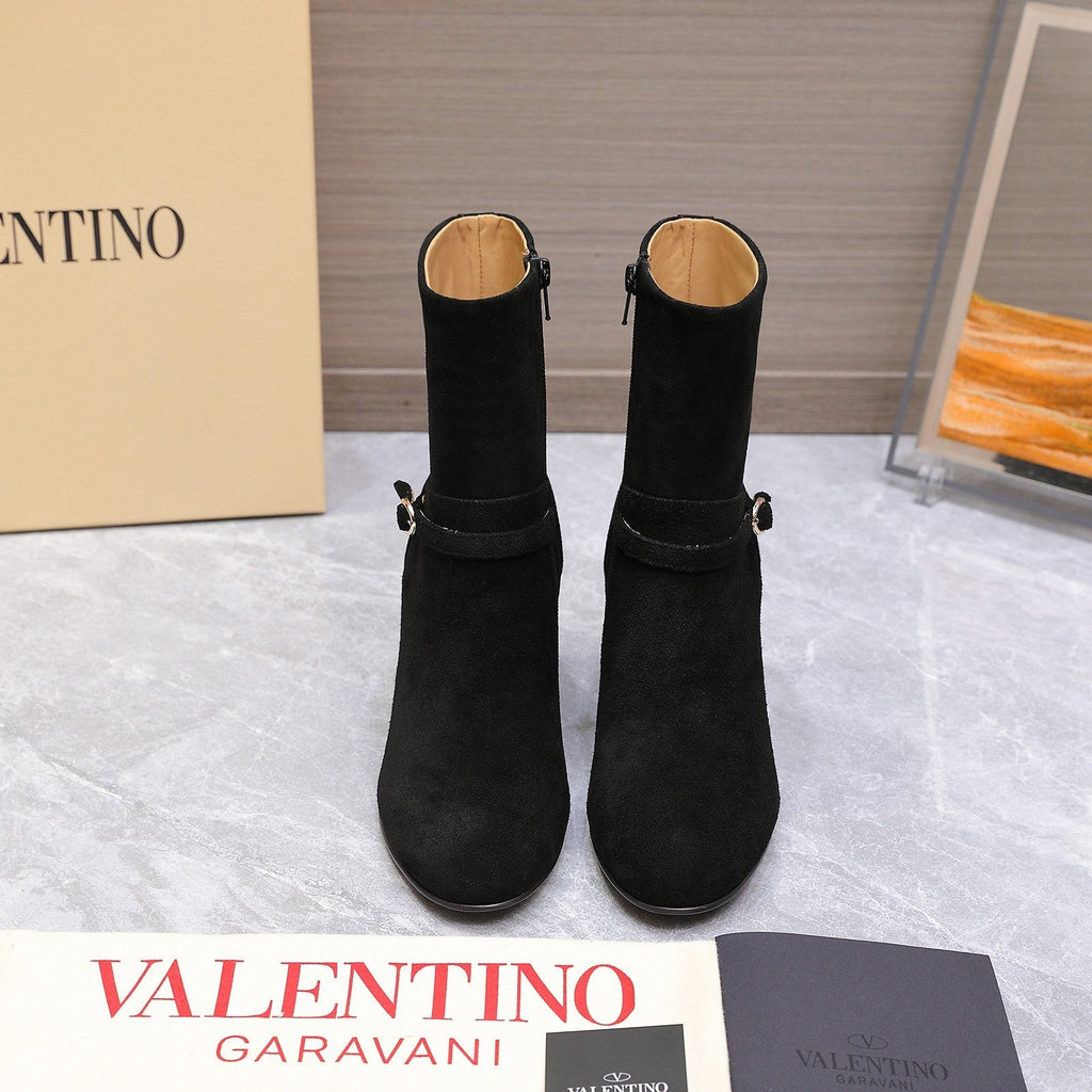 VALENTINO 25S GARAVANI VLOGO LOW BOOTS 80 MM IN BLACK SUEDE