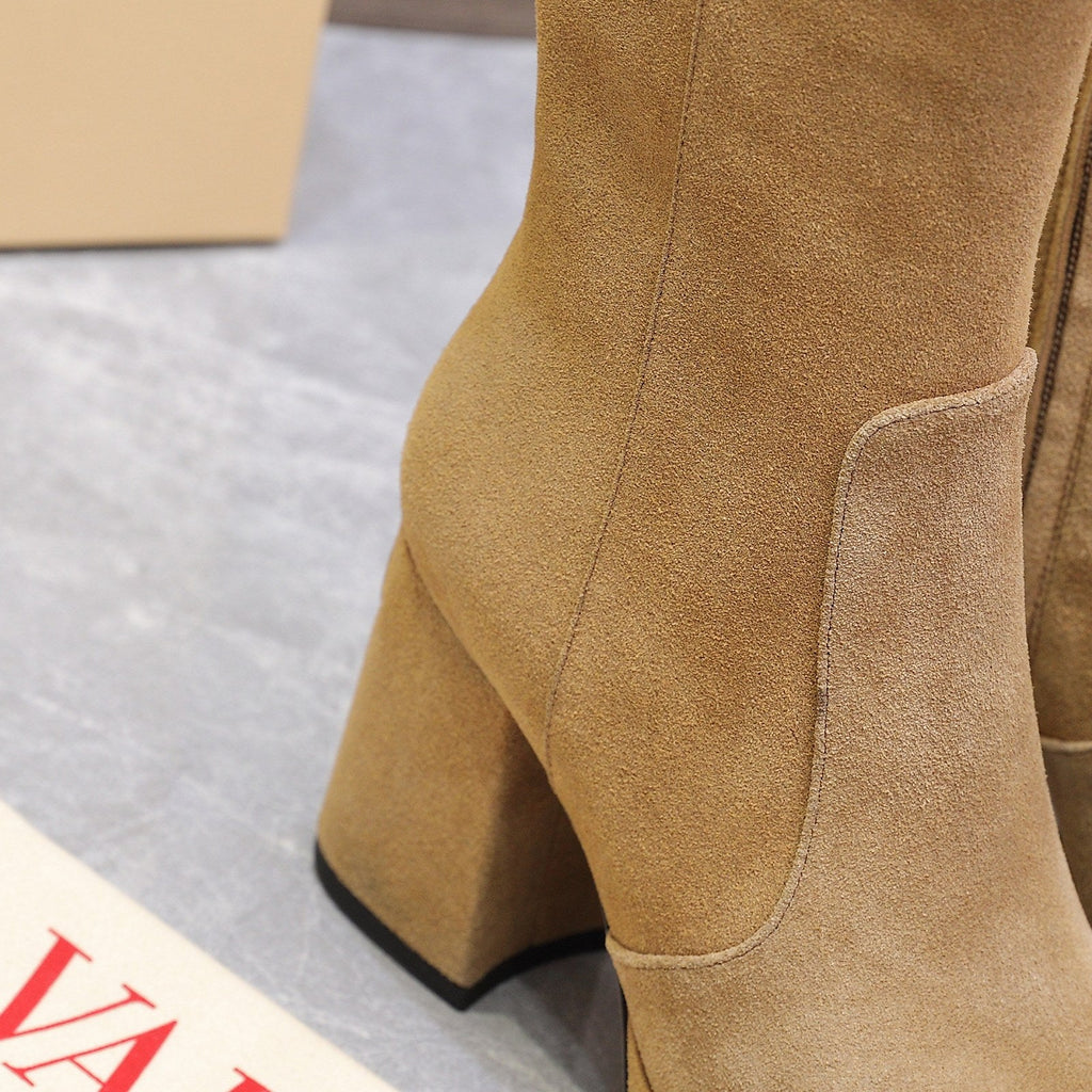 VALENTINO 25S ANKLE BOOTS WITH ZIPPER 90 MM IN LIGHT BROWN SUEDE