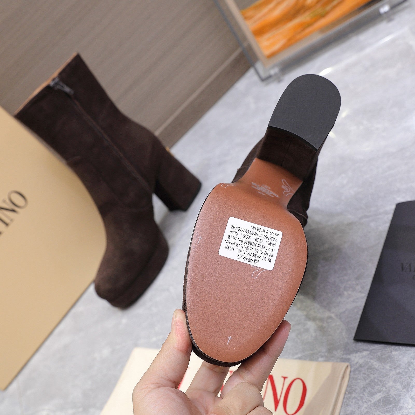 VALENTINO 25S ANKLE BOOTS WITH ZIPPER 90 MM IN DARK BROWN SUEDE