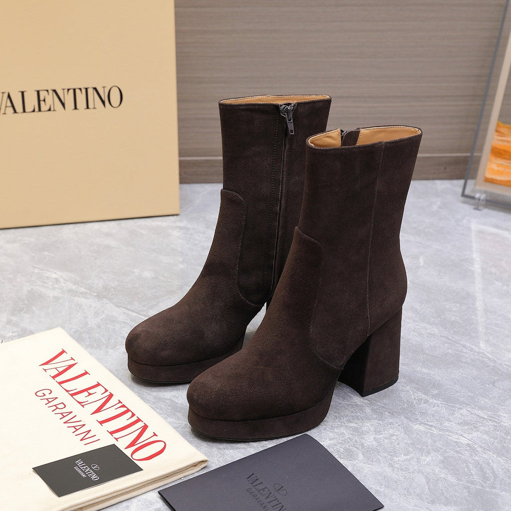 VALENTINO 25S ANKLE BOOTS WITH ZIPPER 90 MM IN DARK BROWN SUEDE