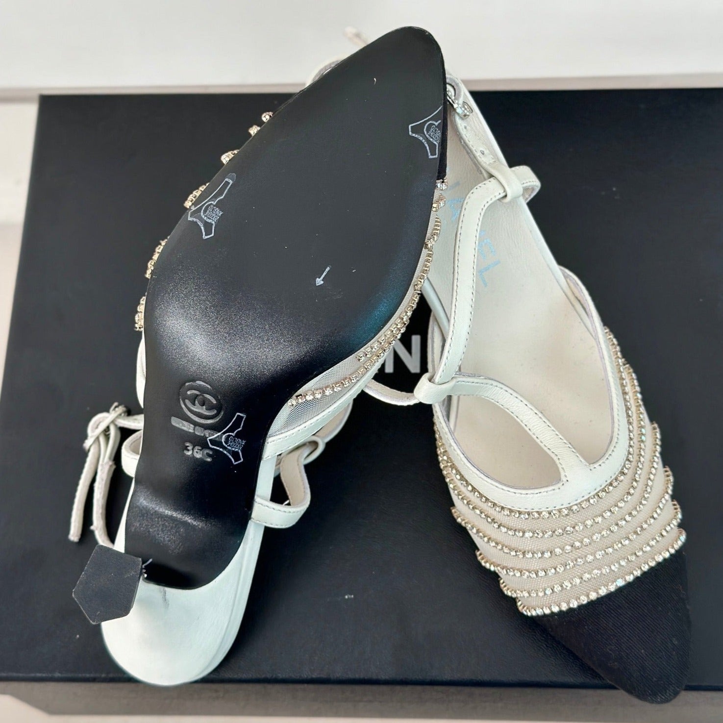 Crystal Flat High Heel Sandals White