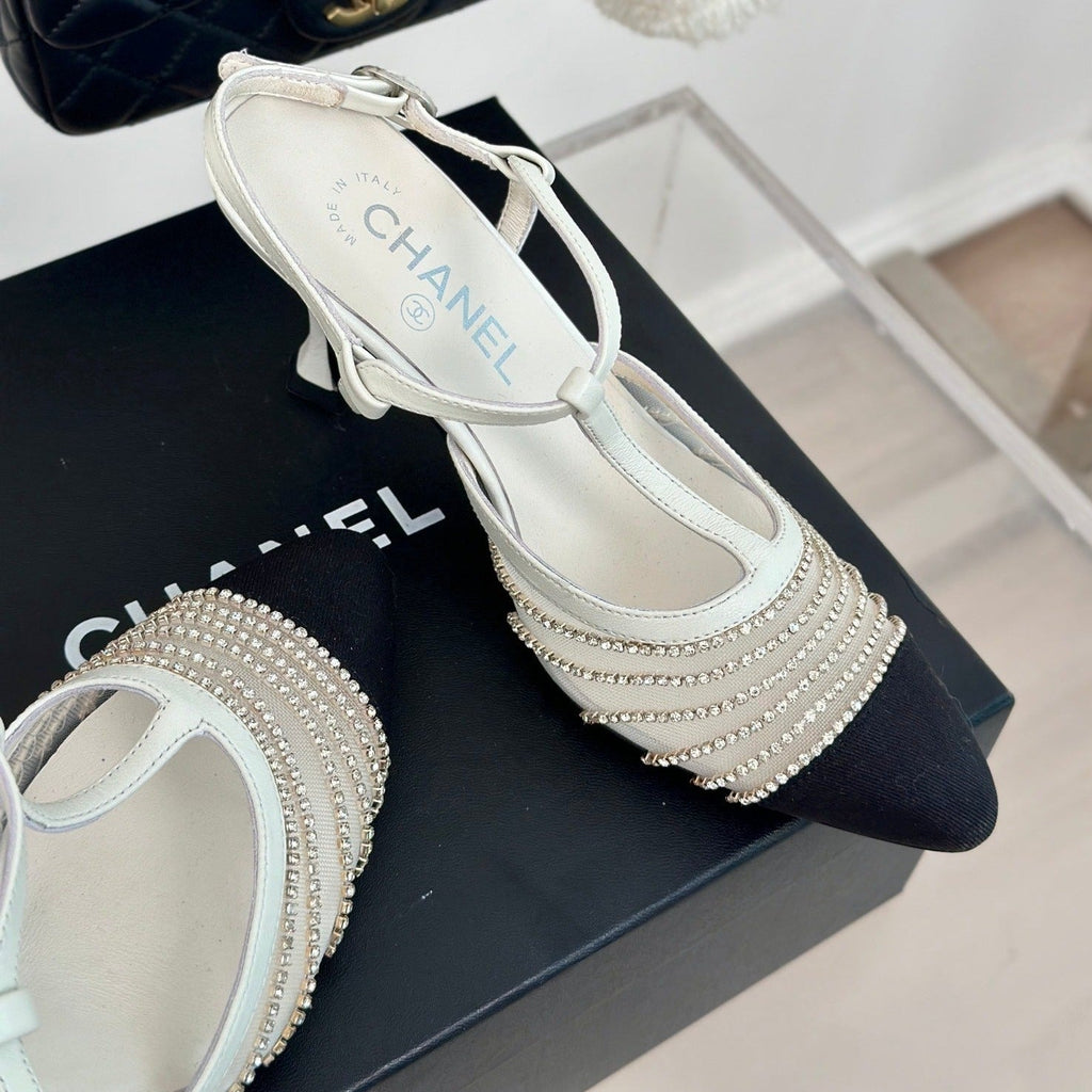 Crystal Flat High Heel Sandals White