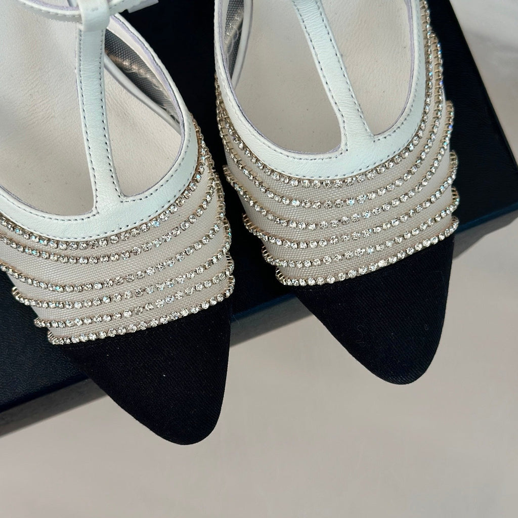 Crystal Flat High Heel Sandals White