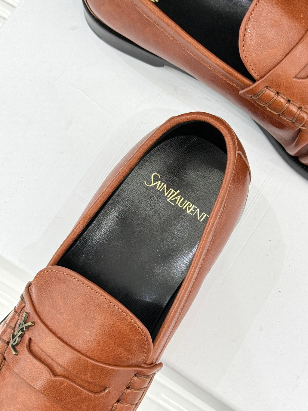 YSL 25S LOAFERS IN BURNT ORANGE BROWN LAMBSKIN