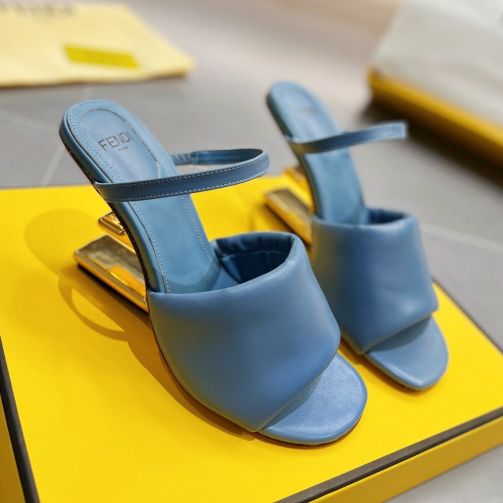 FENDI BAGUETTE HIGH-HEEL SANDALS 8 CM IN CERULEAN BLUE CALFSKIN