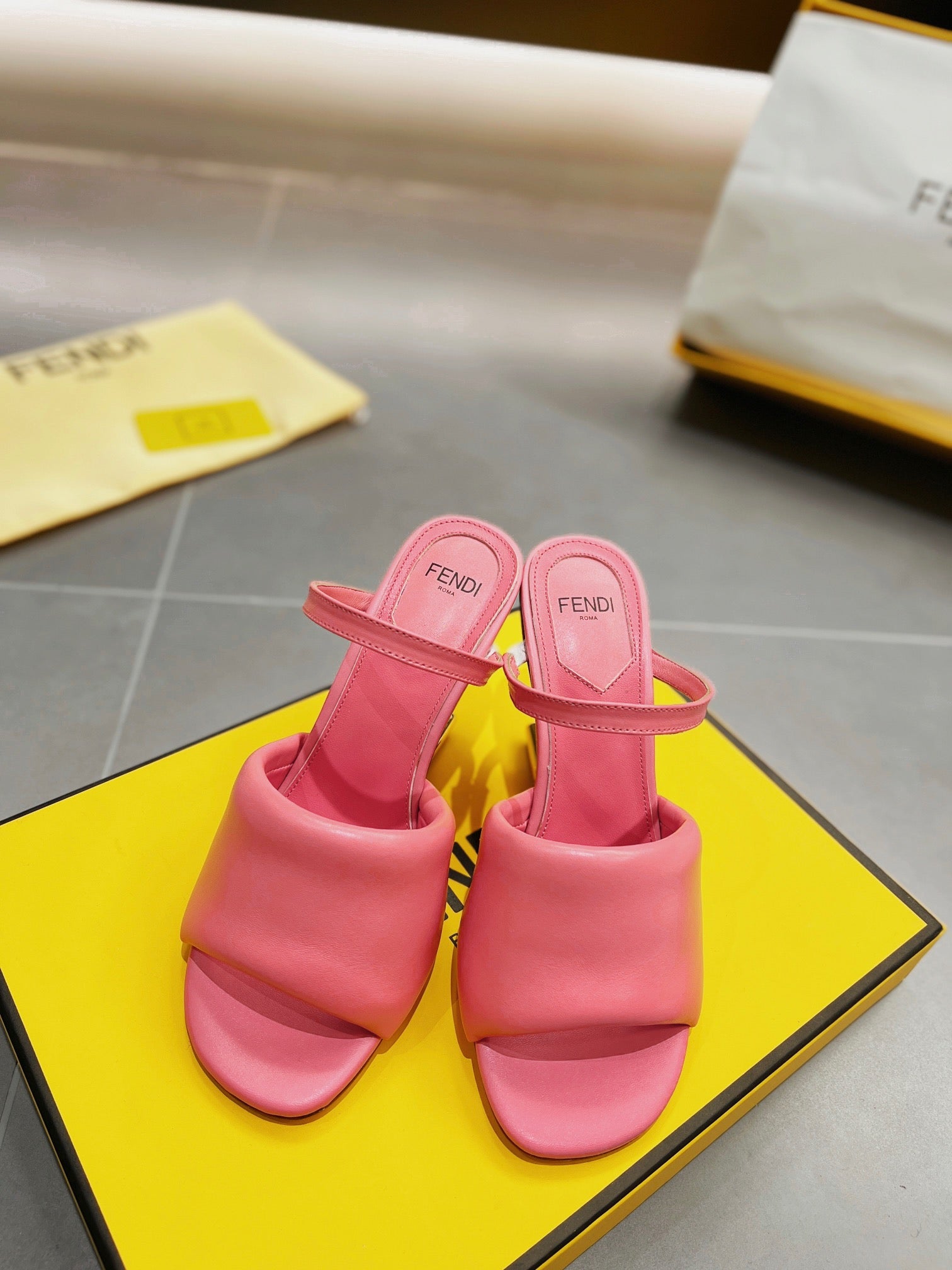 FENDI BAGUETTE HIGH-HEEL SANDALS 8 CM IN DARK PINK CALFSKIN