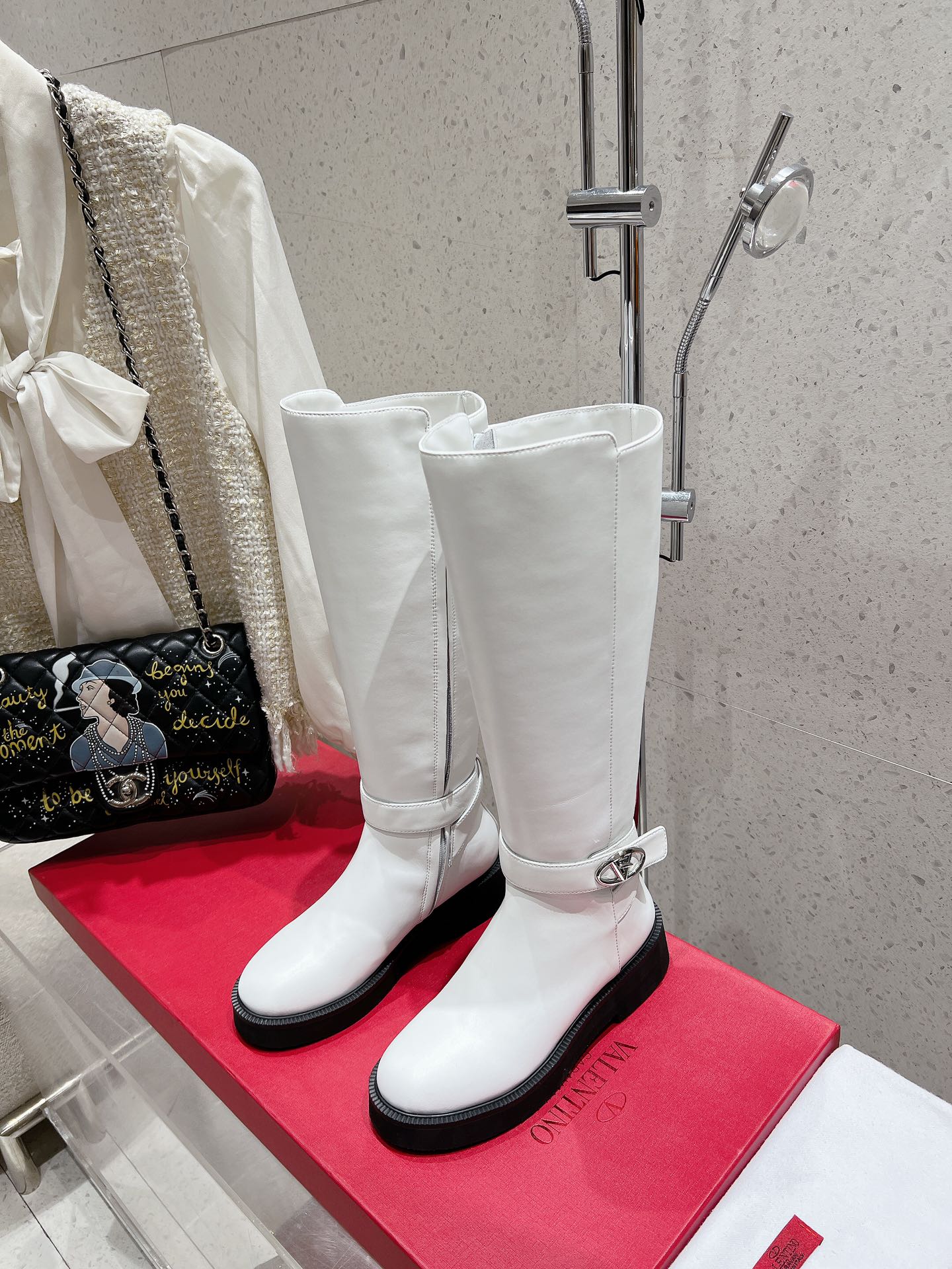 VALENTINO 25S KNEE-HIGH BOOTS IN WHITE CALFSKIN STYLE 9