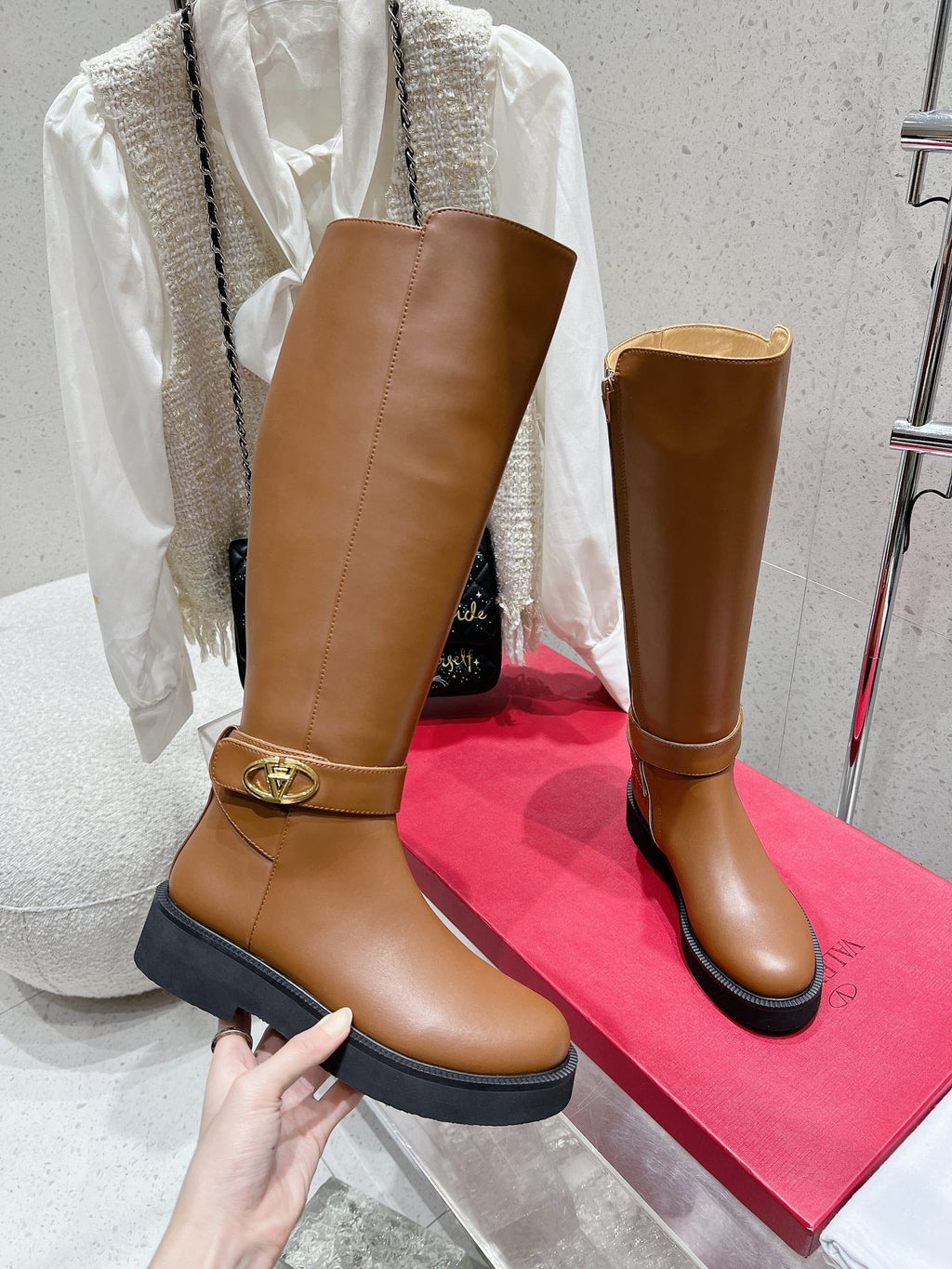 VALENTINO 25S KNEE-HIGH BOOTS IN BROWN CALFSKIN STYLE 8