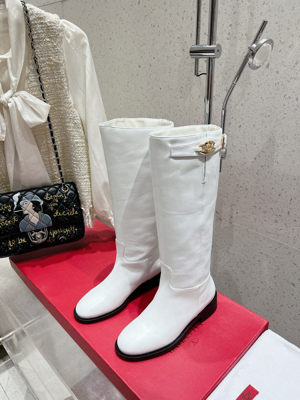 VALENTINO 25S KNEE-HIGH BOOTS IN WHITE CALFSKIN STYLE 6