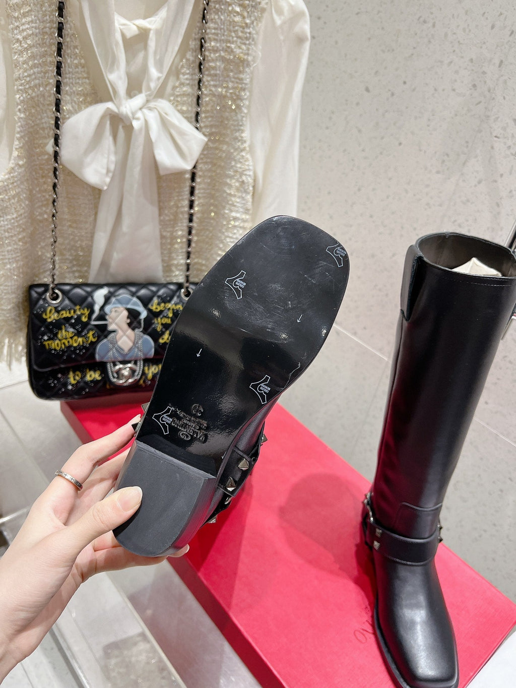 VALENTINO 25S KNEE-HIGH BOOTS IN BLACK CALFSKIN STYLE 1