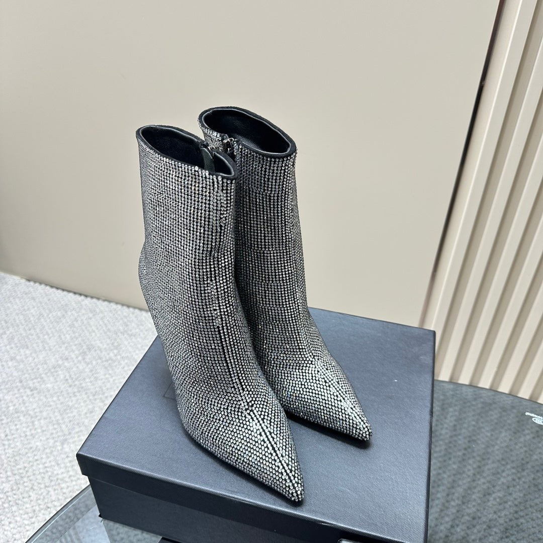 SL OPYUM GLITTER HEELED BOOT BLACK CALFSKIN