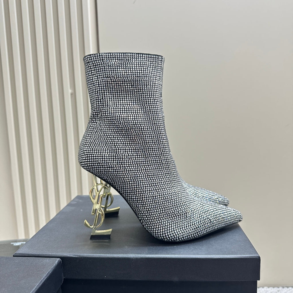 SL OPYUM GLITTER HEELED BOOT BLACK CALFSKIN