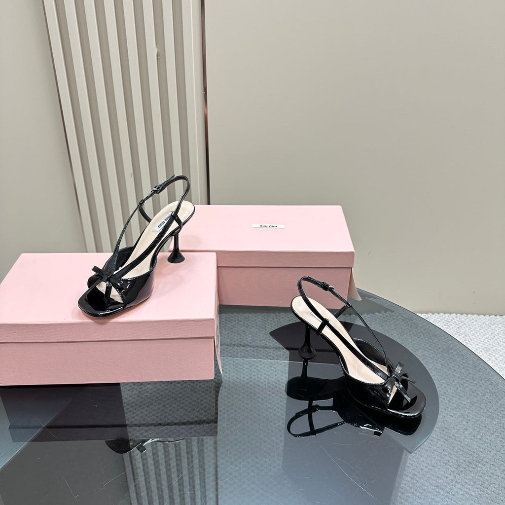 High Heels With Bows Black Sheepskin