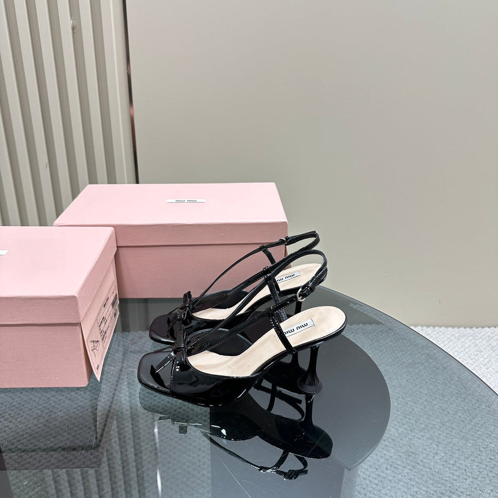 High Heels With Bows Black Sheepskin