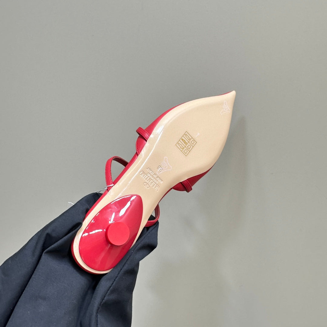 ROCKSTUD WISPY CHERRY RED CALFSKIN MULE 20MM