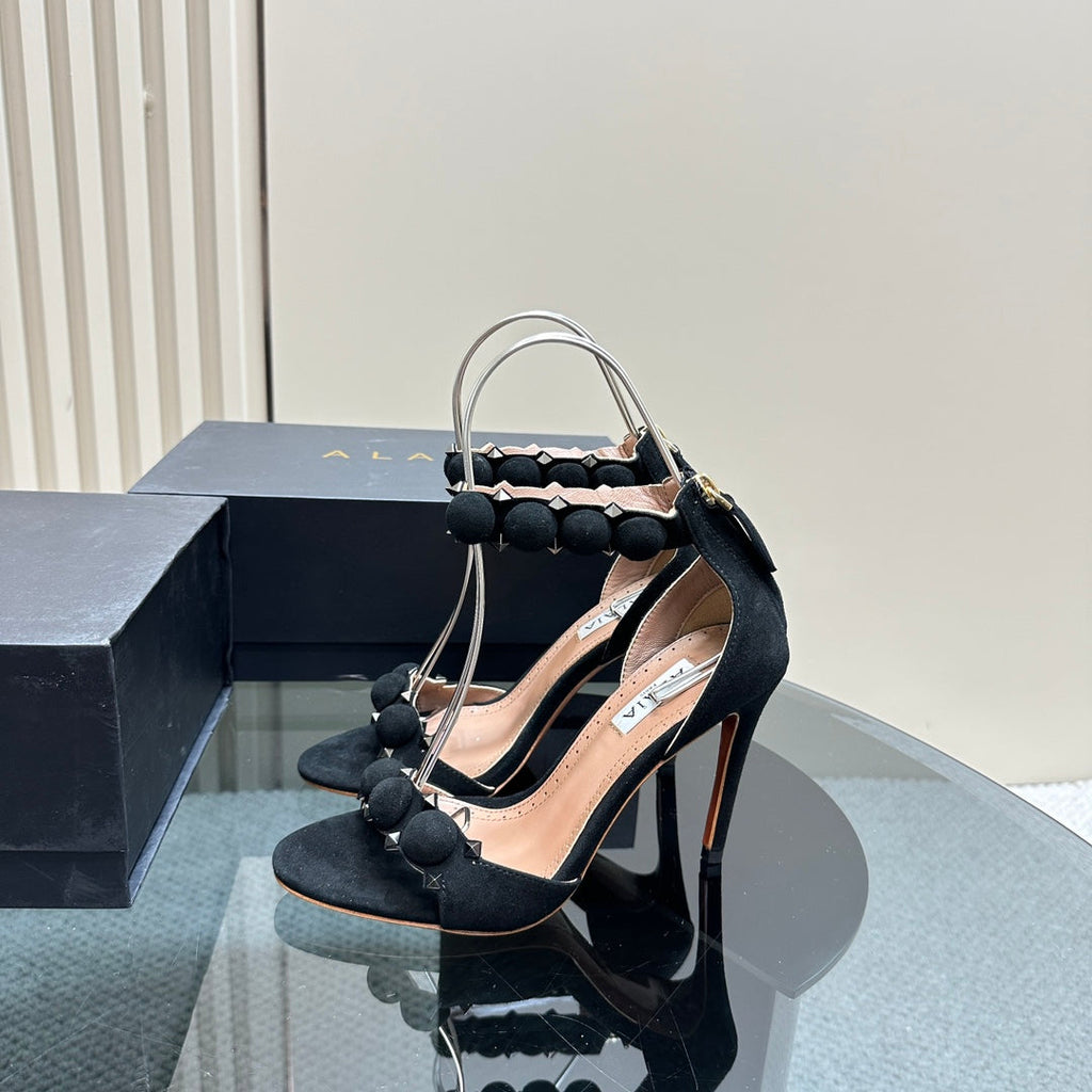 ALAIA HIGH HEEL SANDAL 10 CM IN BLACK SUEDE