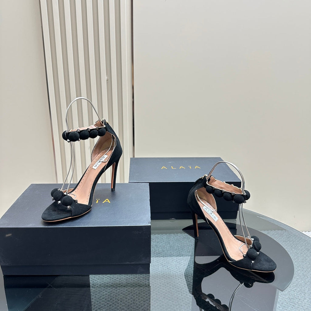 ALAIA HIGH HEEL SANDAL 10 CM IN BLACK SUEDE
