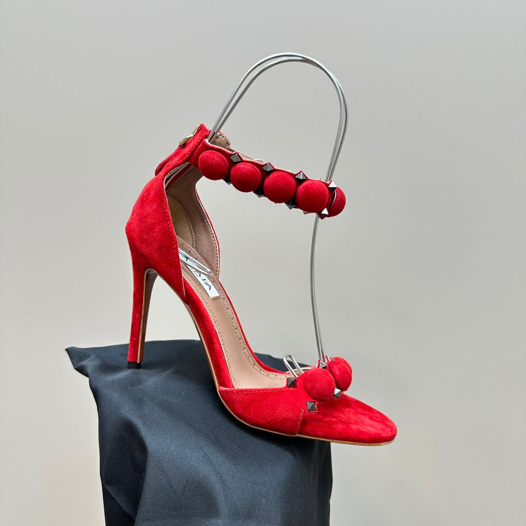 ALAIA HIGH HEEL SANDAL 10 CM IN CHERRY RED SUEDE