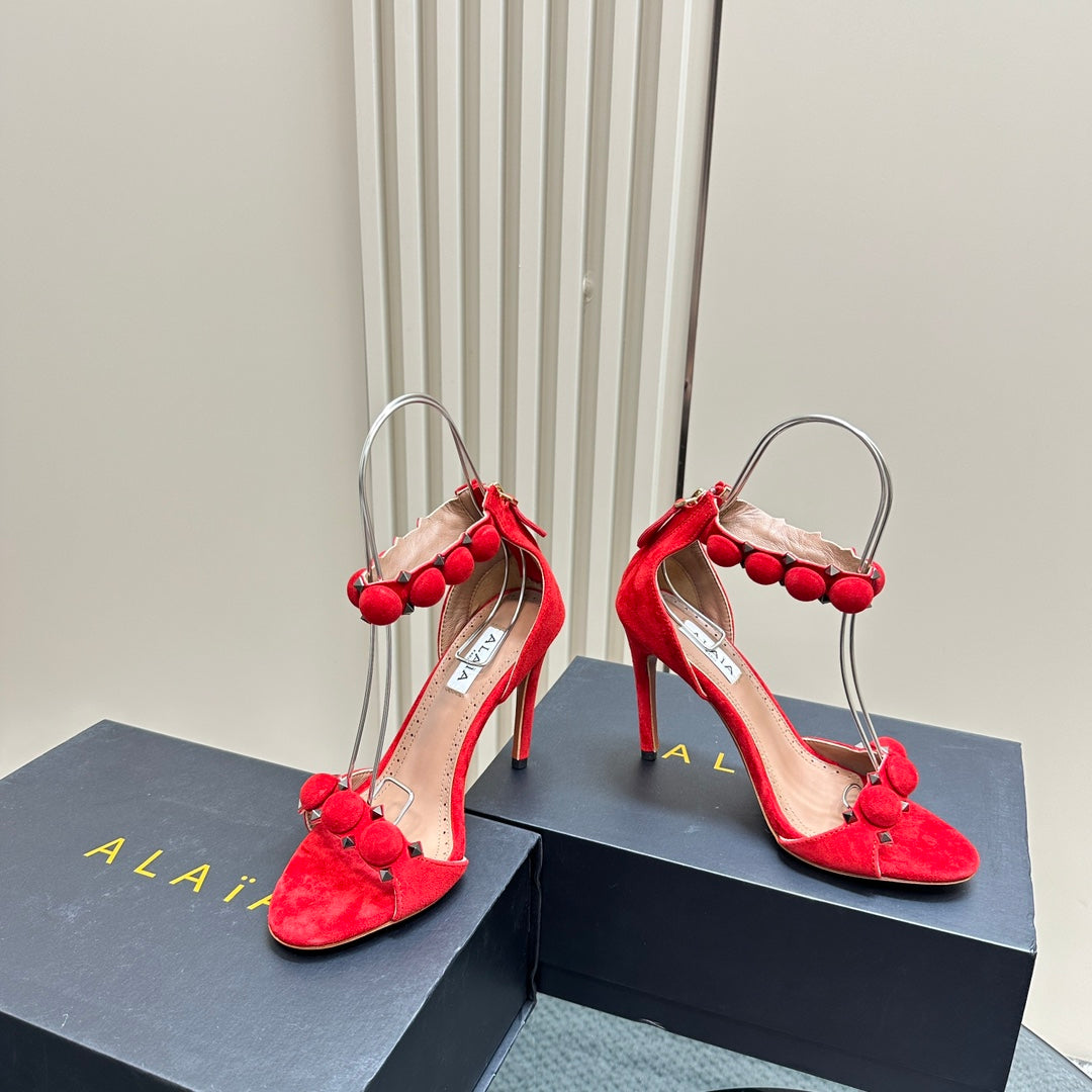 ALAIA HIGH HEEL SANDAL 10 CM IN CHERRY RED SUEDE