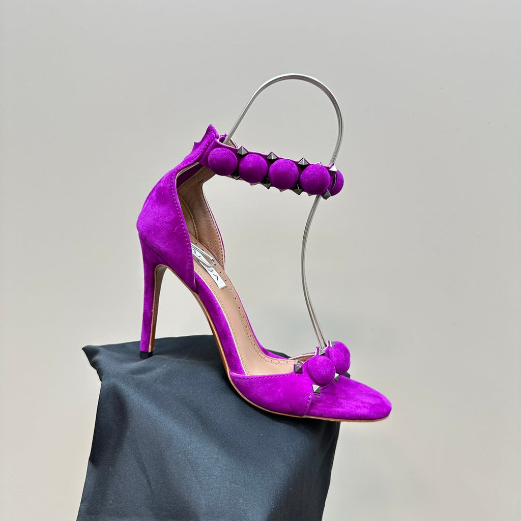 ALAIA HIGH HEEL SANDAL 10 CM IN MAGENTA PINK SUEDE