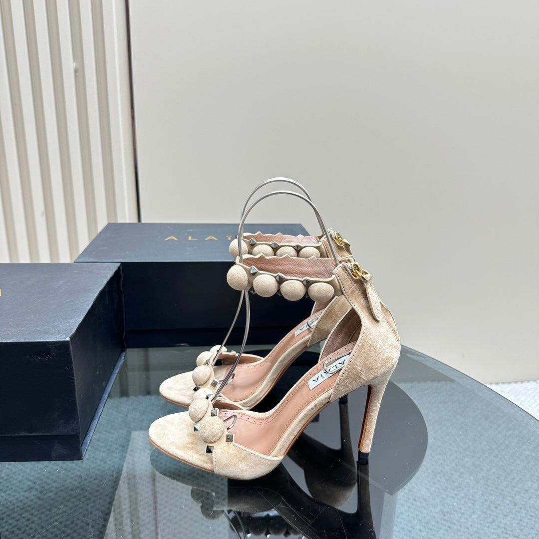 ALAIA HIGH HEEL SANDAL 10 CM IN BEIGE SUEDE