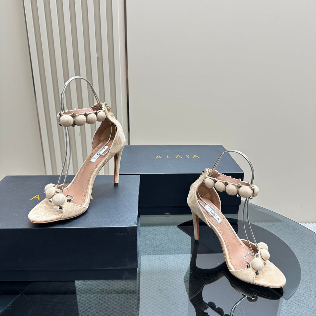 ALAIA HIGH HEEL SANDAL 10 CM IN BEIGE SUEDE
