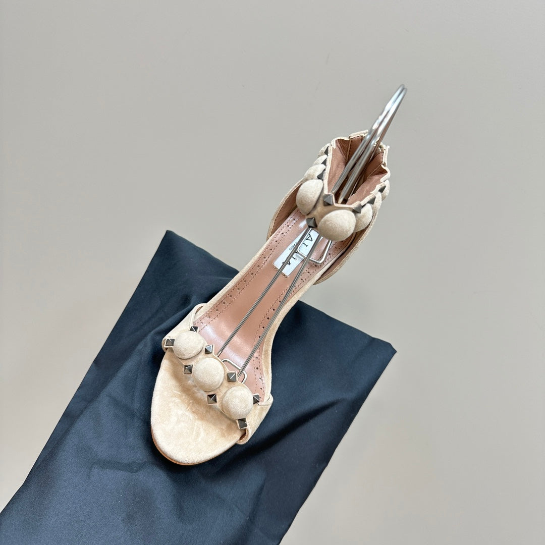 ALAIA HIGH HEEL SANDAL 10 CM IN BEIGE SUEDE