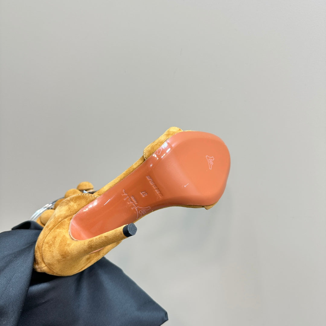 ALAIA HIGH HEEL SANDAL 10 CM IN DIJON YELLOW SUEDE