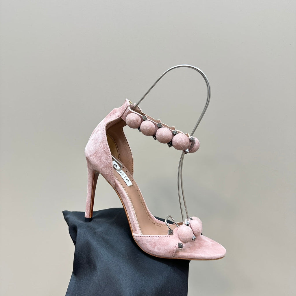 ALAIA HIGH HEEL SANDAL 10 CM IN LIGHT PINK SUEDE