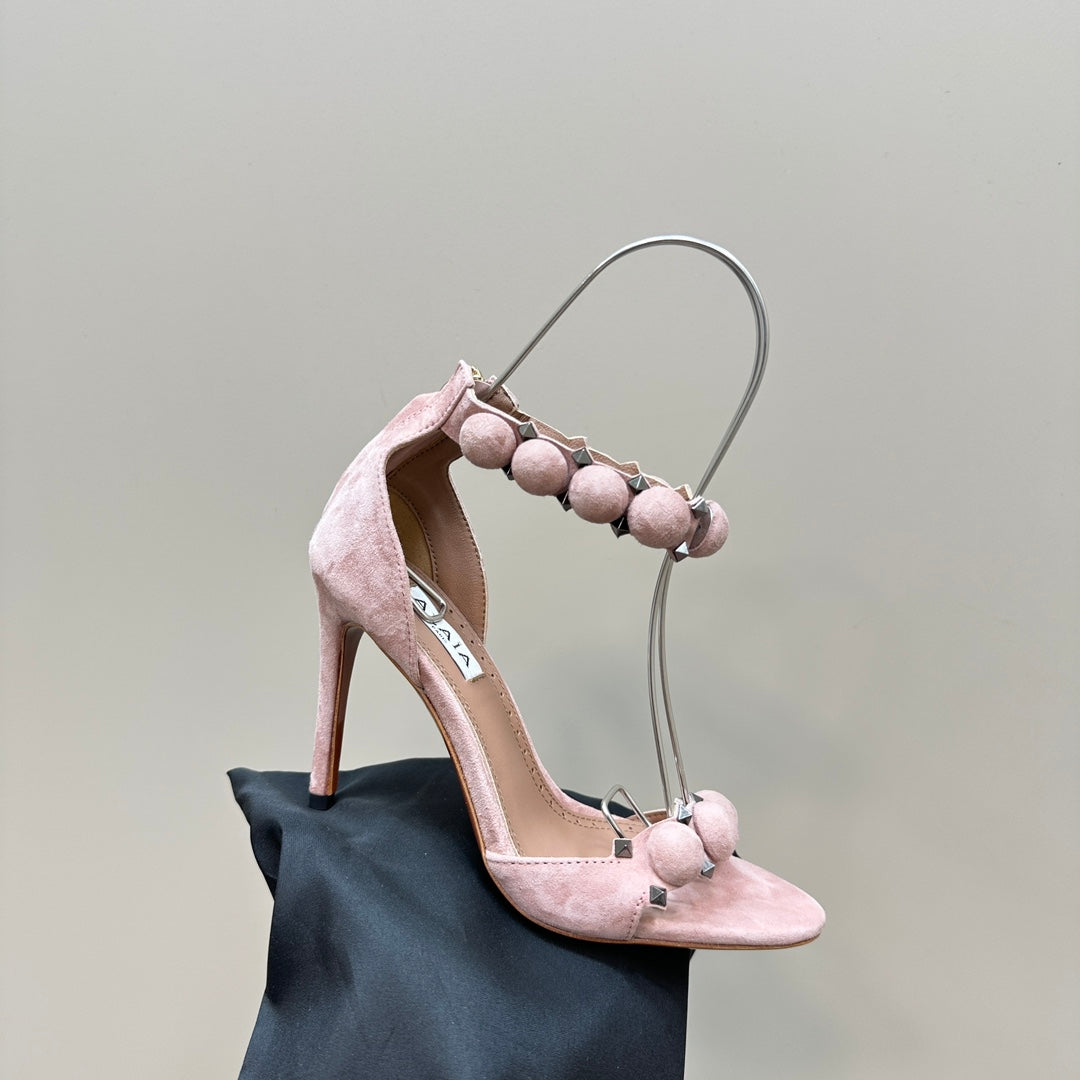 ALAIA HIGH HEEL SANDAL 10 CM IN LIGHT PINK SUEDE