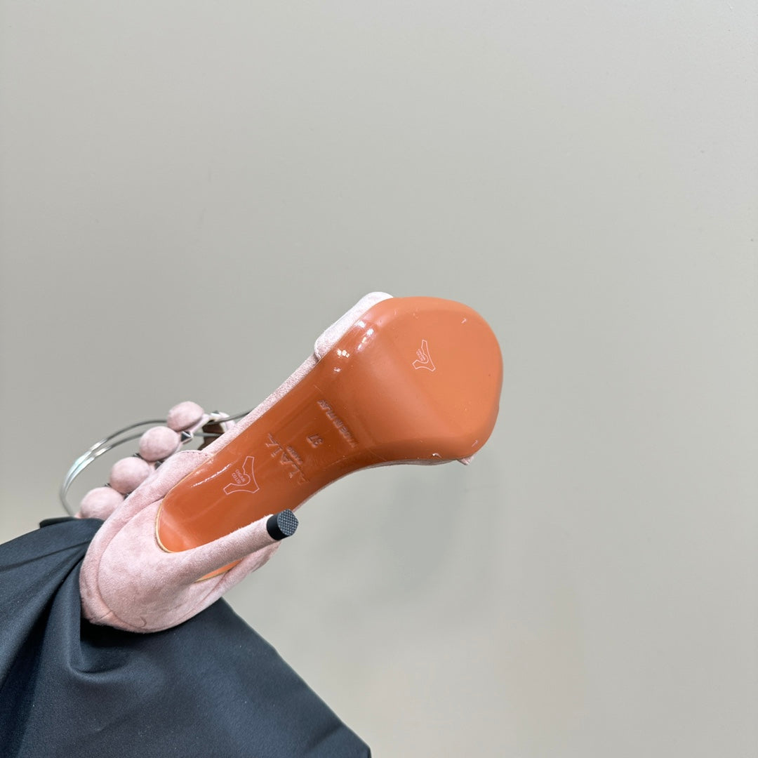 ALAIA HIGH HEEL SANDAL 10 CM IN LIGHT PINK SUEDE