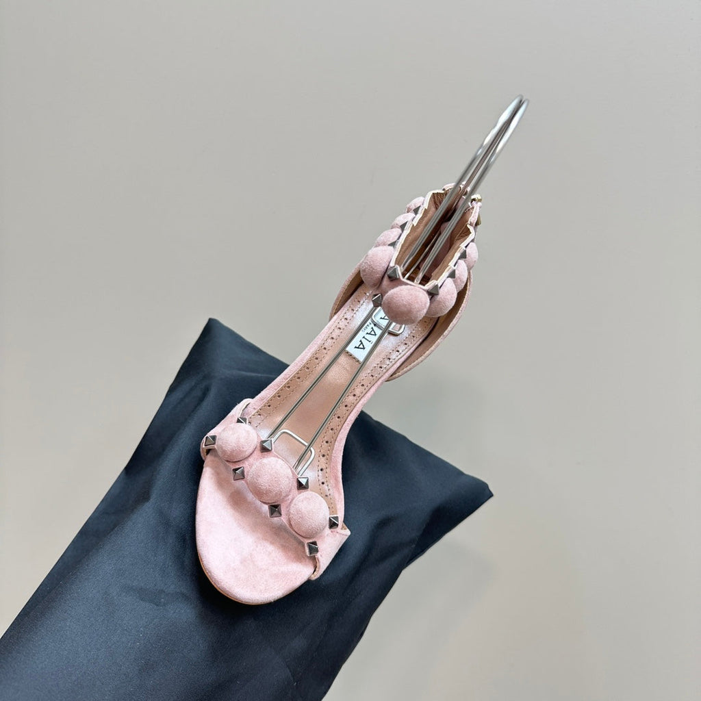 ALAIA HIGH HEEL SANDAL 10 CM IN LIGHT PINK SUEDE