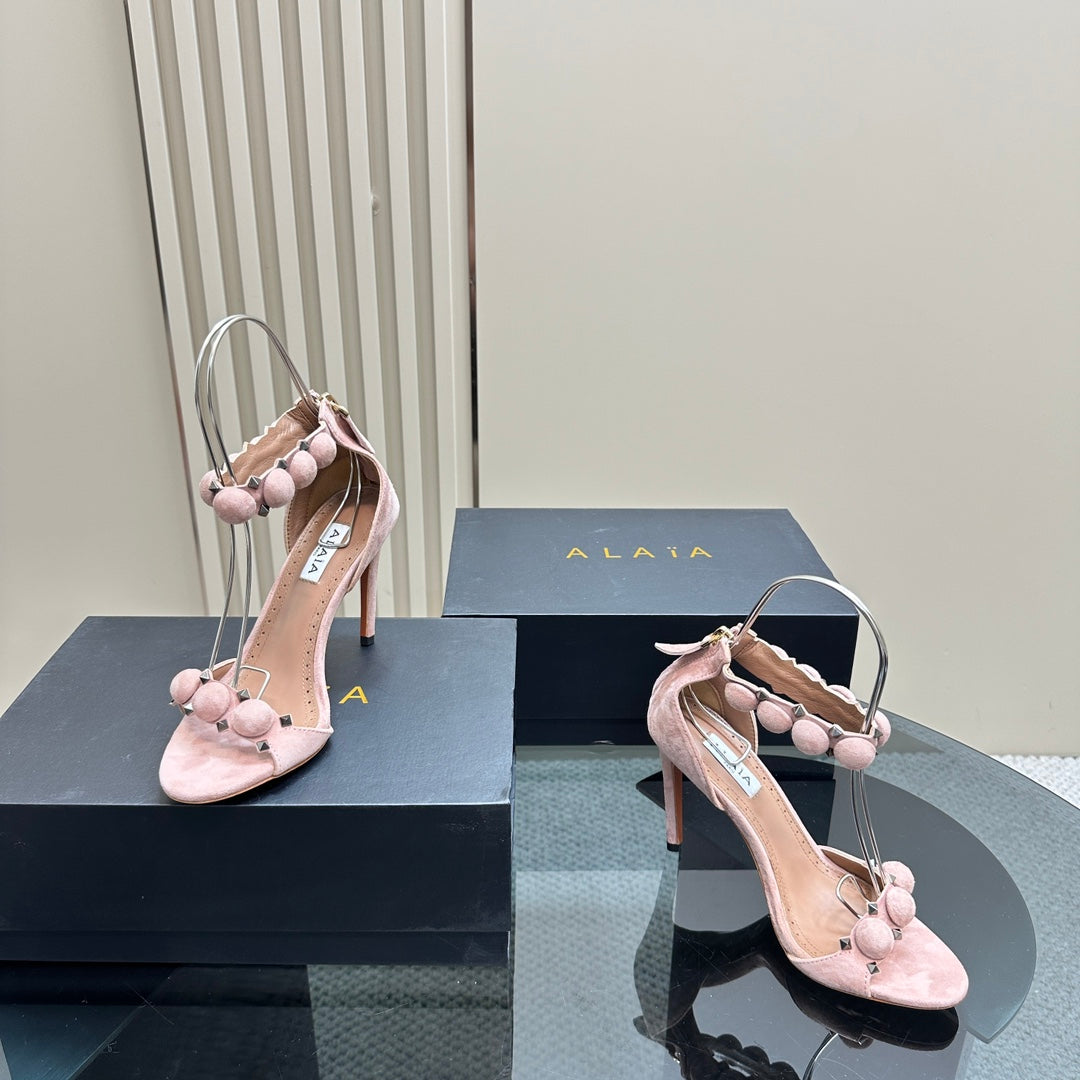 ALAIA HIGH HEEL SANDAL 10 CM IN LIGHT PINK SUEDE