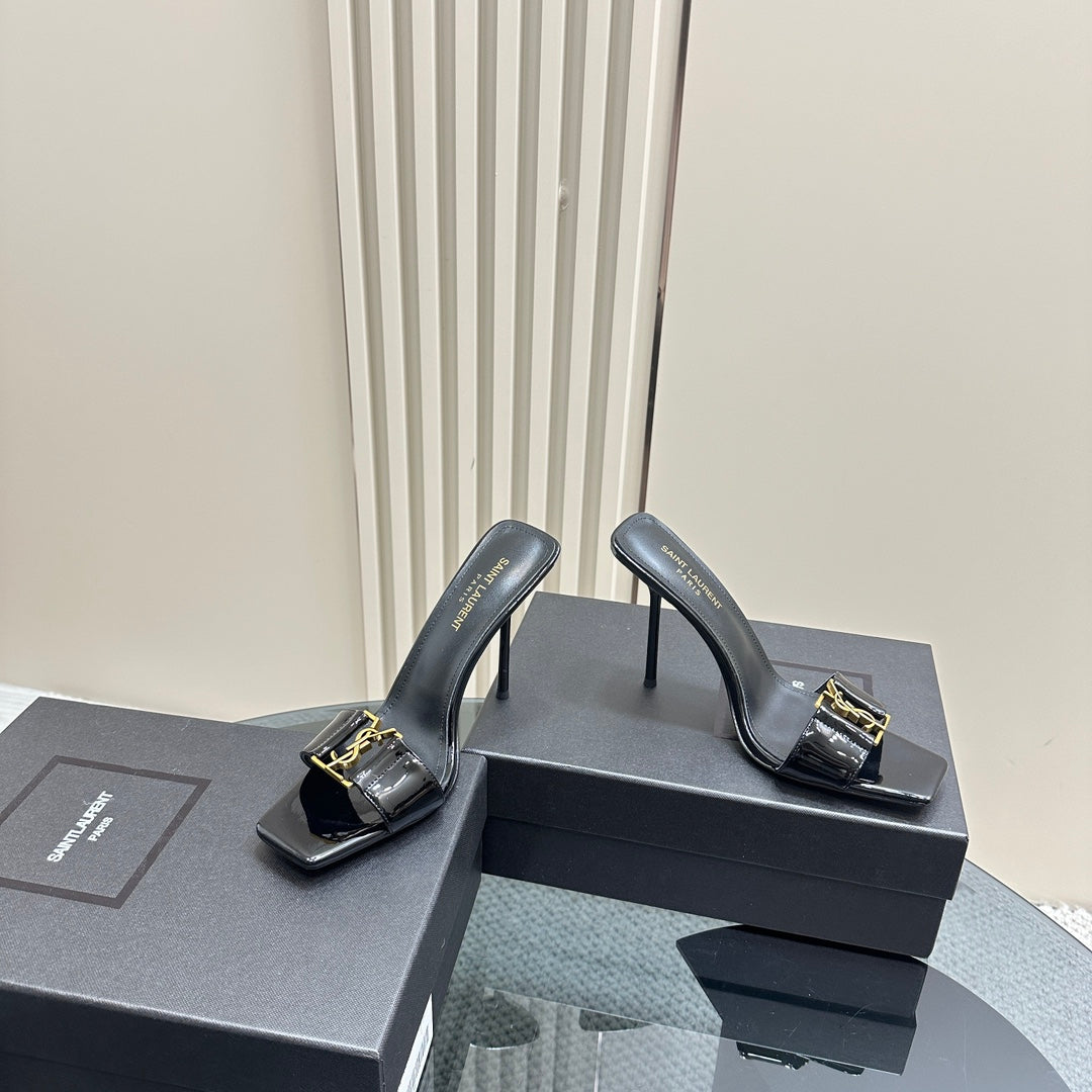 SL BABYLONE SLIDE PUMPS 115 BLACK POLISHED CALFSKIN