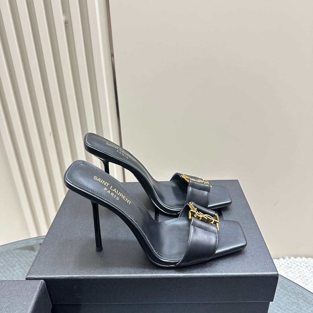 SL BABYLONE SLIDE PUMPS 115 BLACK CALFSKIN
