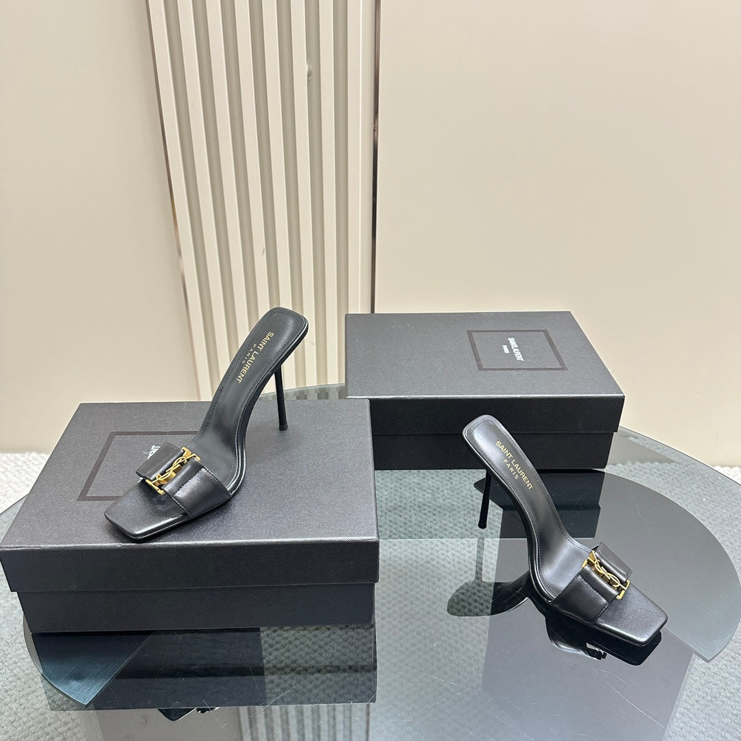 SL BABYLONE SLIDE PUMPS 115 BLACK CALFSKIN