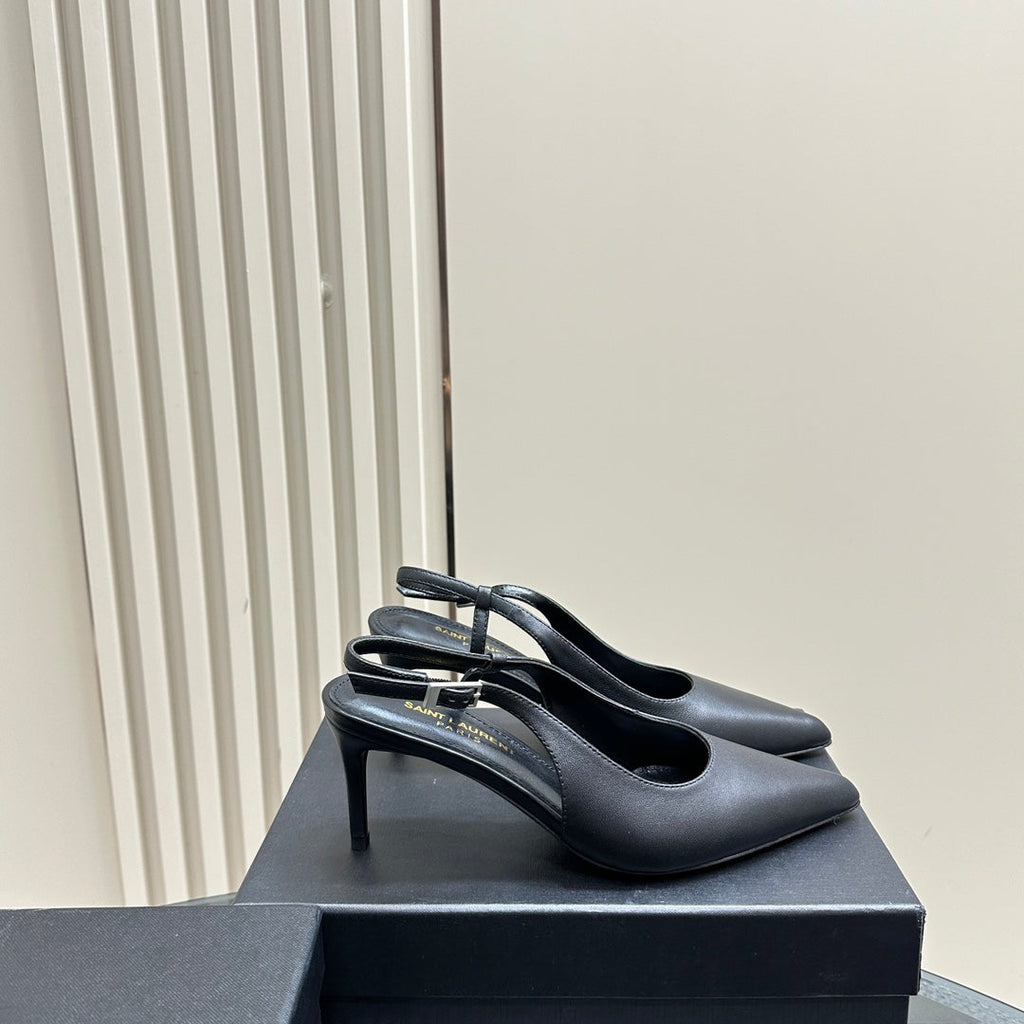 SL TRAPEZE SLINGBACK PUMP BLACK CALFSKIN