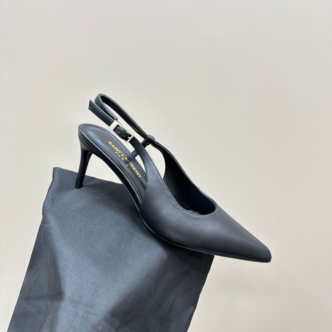 SL TRAPEZE SLINGBACK PUMP BLACK CALFSKIN