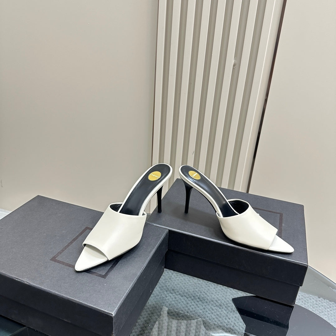 SL GOLDIE MULES WHITE CALFSKIN