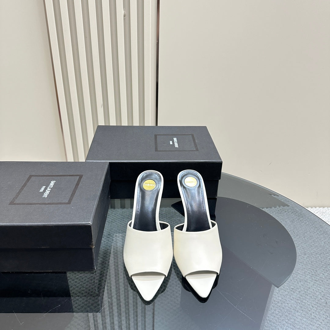 SL GOLDIE MULES WHITE CALFSKIN