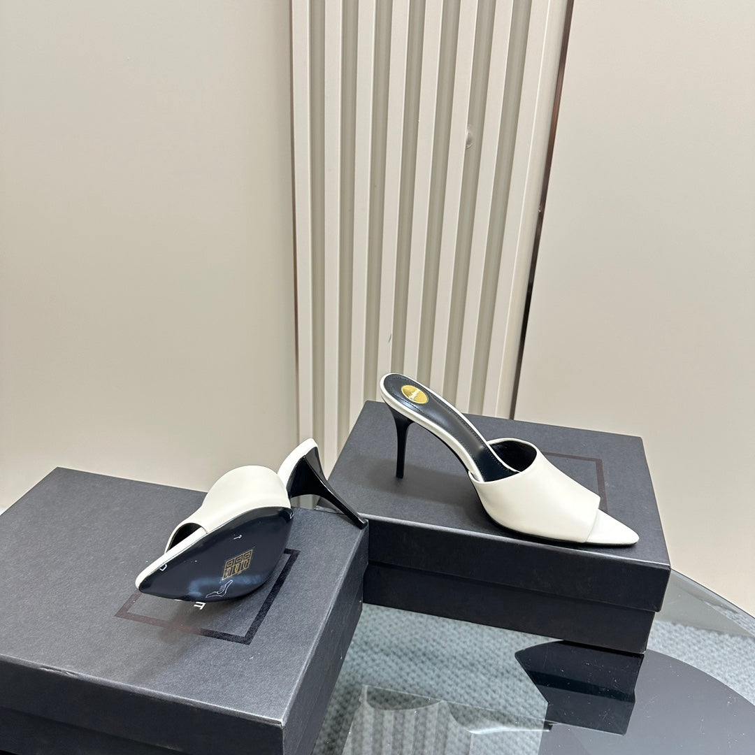 SL GOLDIE MULES WHITE CALFSKIN