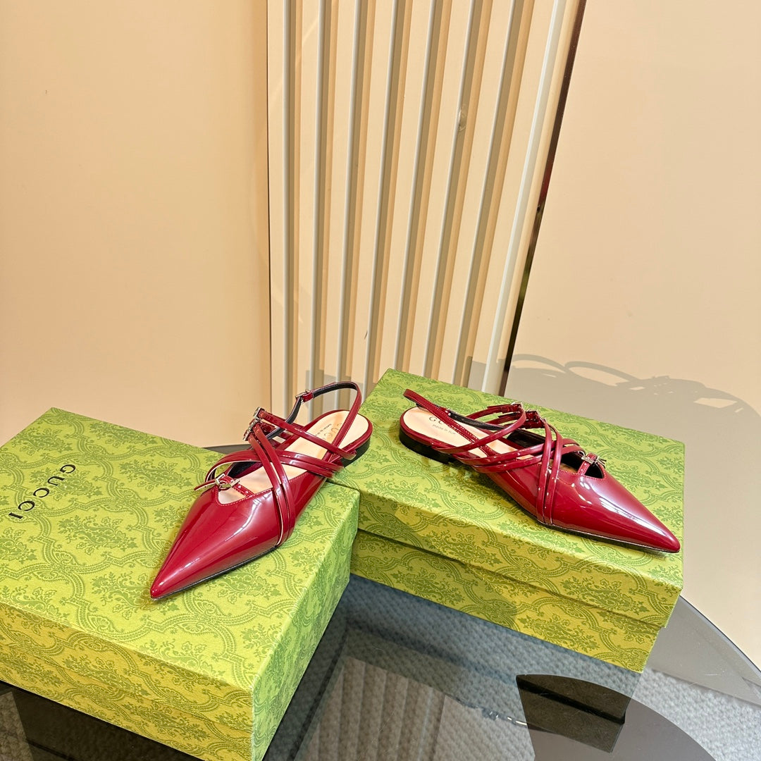 SLINGBACK CROSS STRAP IN CRIMSON RED CALFSKIN