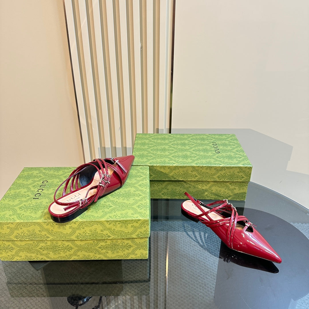 SLINGBACK CROSS STRAP IN CRIMSON RED CALFSKIN