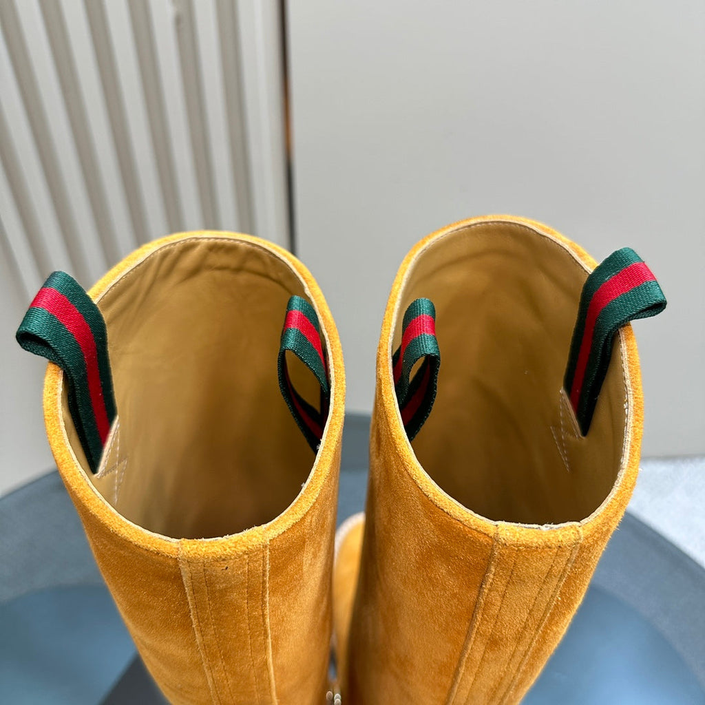 SLIM HORSEBIT KNEE BOOTS WITH WEB IN HONEY ORANGE SUEDE