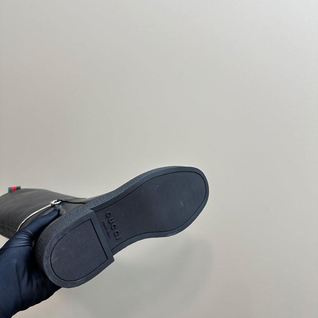 SLIM HORSEBIT KNEE BOOTS WITH WEB IN BLACK CALFSKIN