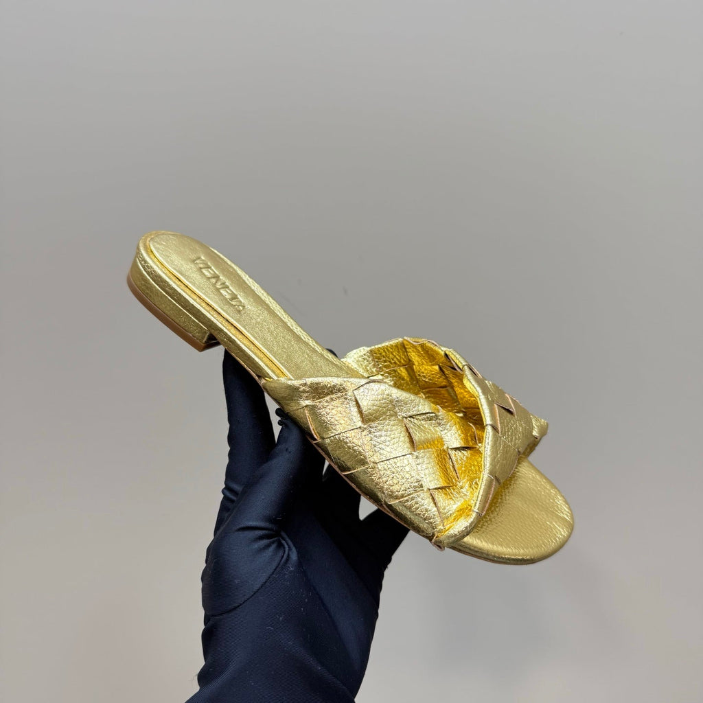 BLINK FLAT MULE IN GOLD INTRECCIATO LEATHER