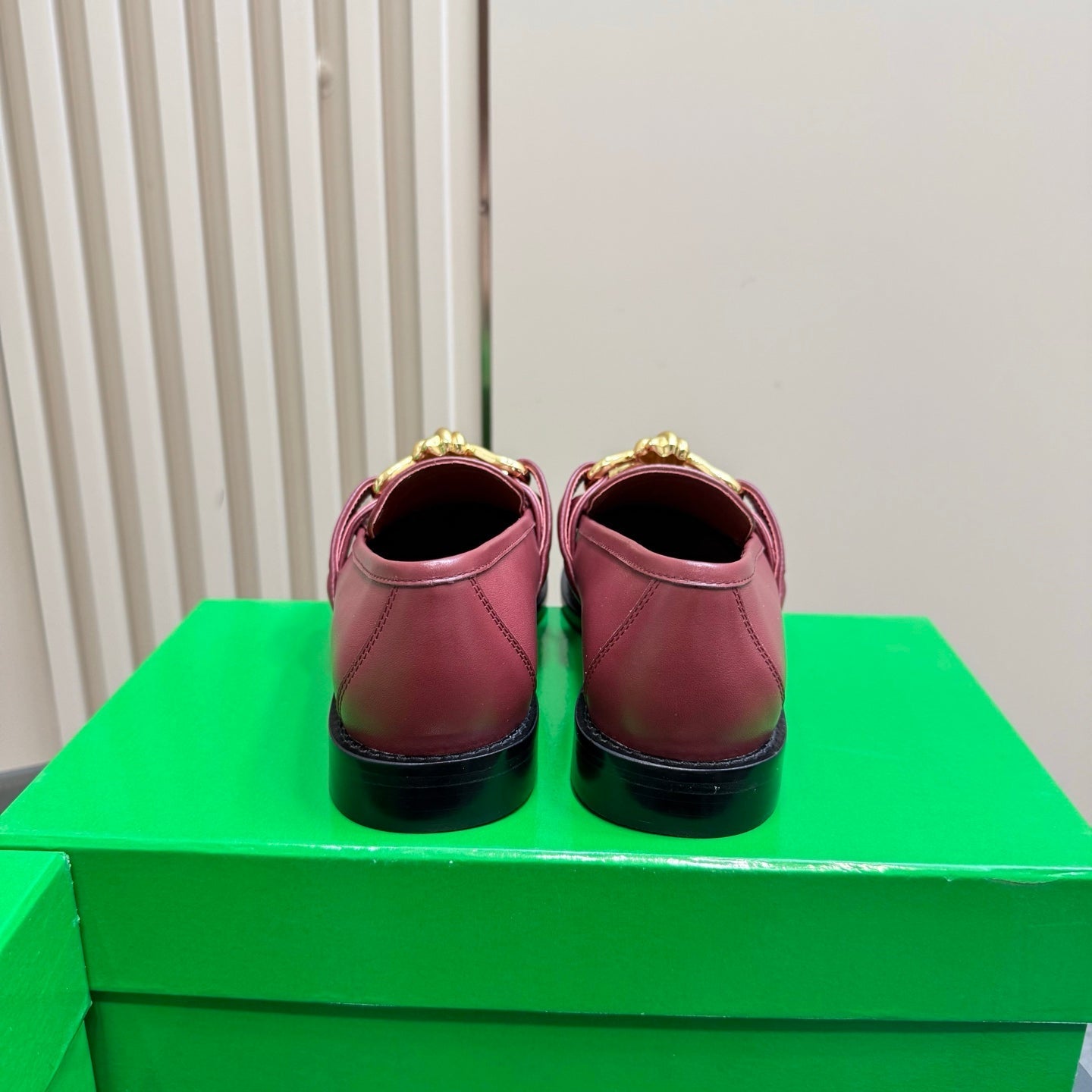 ASTAIRE LOAFER IN BERRY RED CALFSKIN WITH GOLD HARDWARE